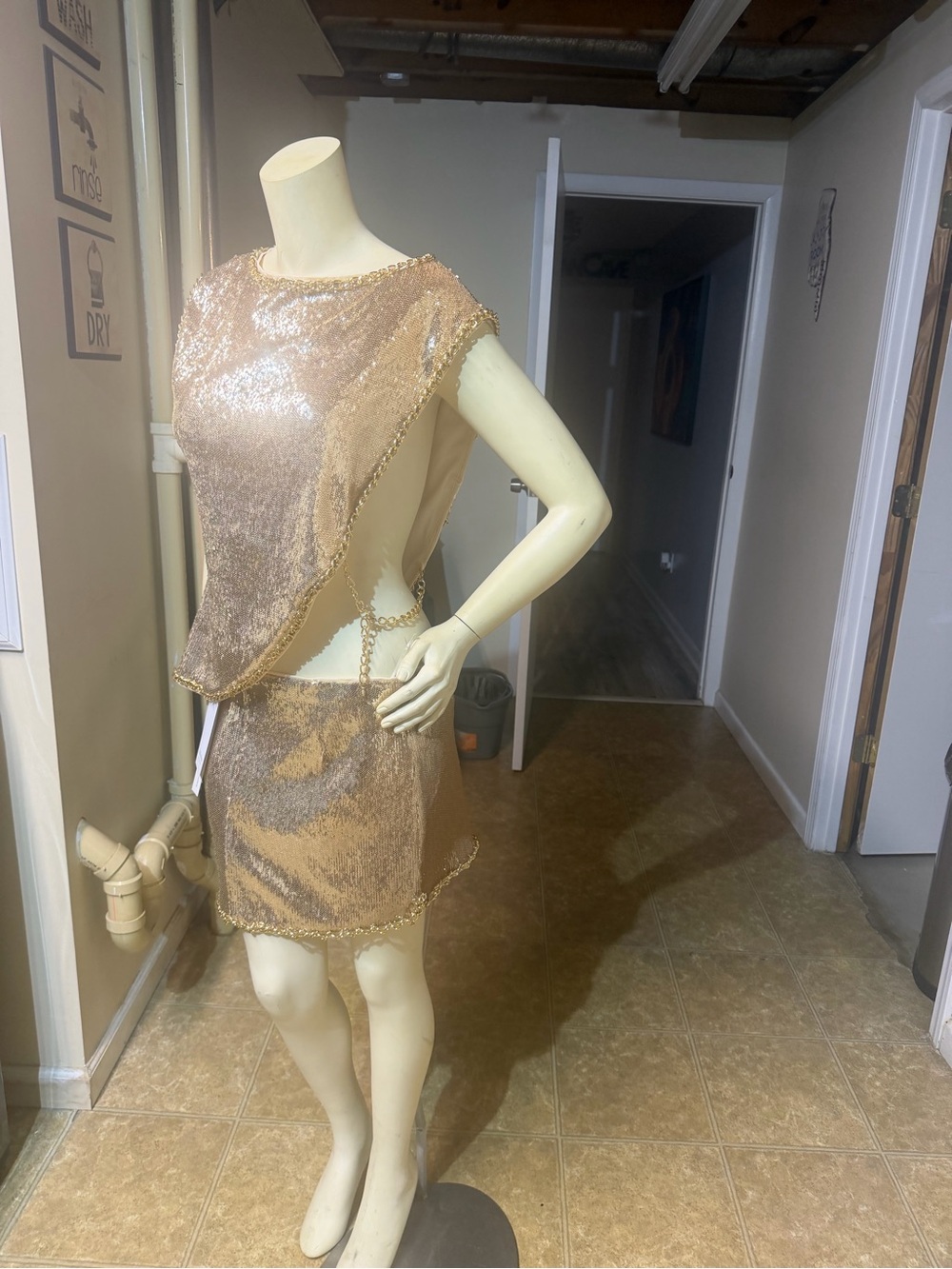 AKIRA Metallic Gold Sequin Two-Piece Mini Skirt Set
